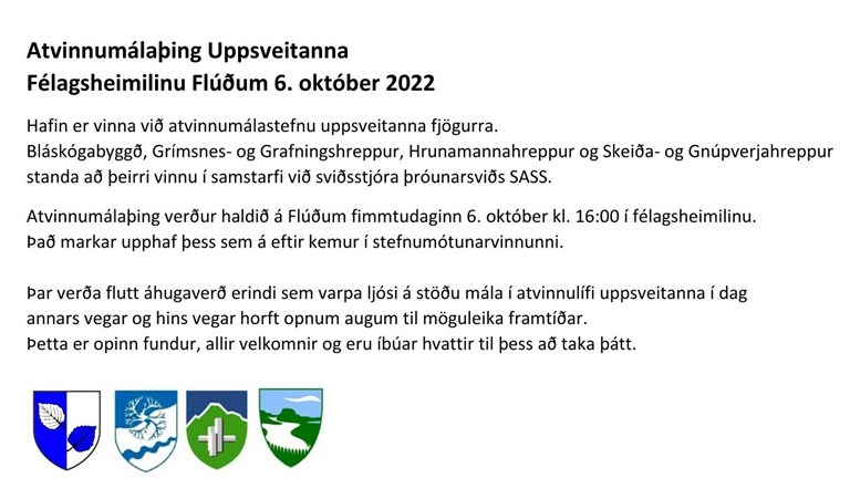 Atvinnumálaþing Uppsveitanna 6. október á Flúðum