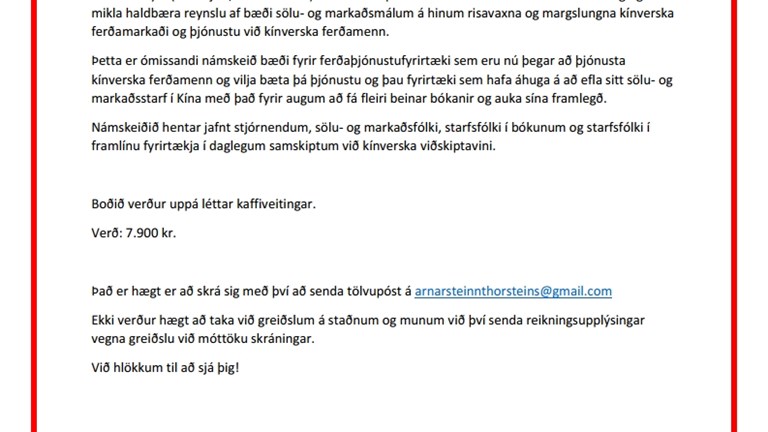 Klár í Kína námskeið 12. mars