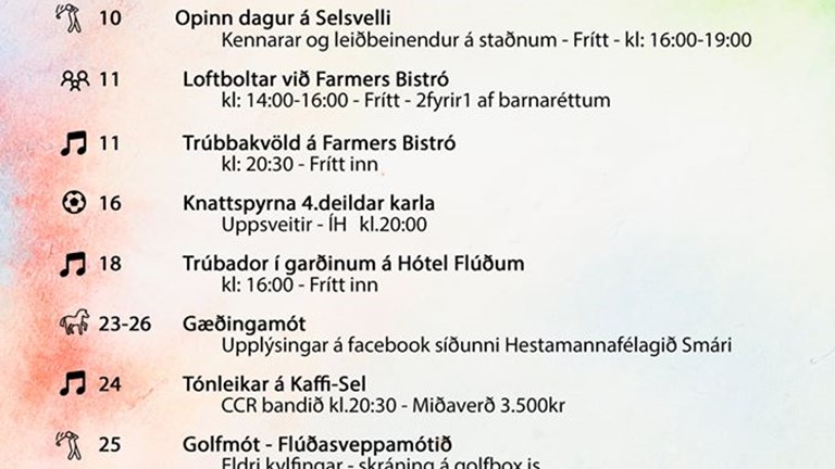 Viðburðadagskrá á Flúðum